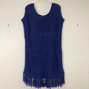 Questions Royal Blue Knit Open Weave Swim Coverup